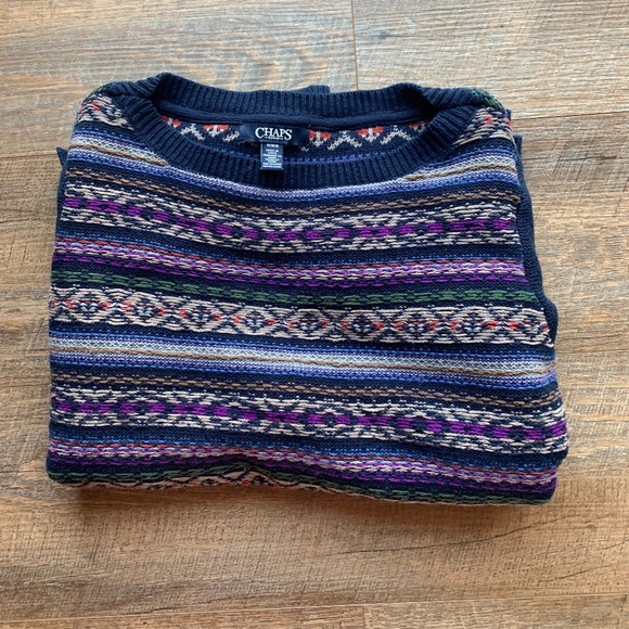 Chaps women's  sweater  Fair Isle Boat Neck pullover Navy multi color Sz Medium - Picture 1 of 8
